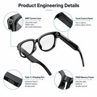 Lunettes Intelligentes IA avec Étui de Recharge Type-C, Traduction en Temps Réel, Assistant Vocal IA, Appels Téléphoniques, Lecteur de Musique, Stabilisation d'Image 2K