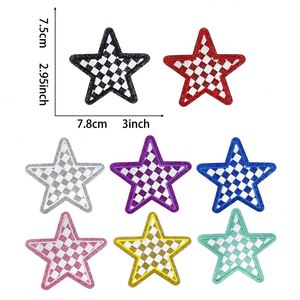 Iron on Glitter Edge Embroidery Checker Pattern <b>Star</b> Leopard Print <b>Lighting</b> Patch for Hat Hoodies Decoration - Product Image 1
