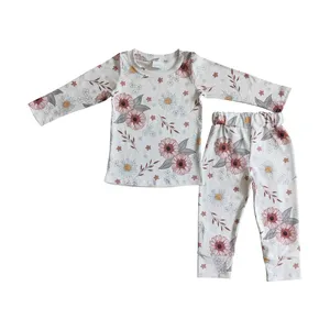 Conjunto de pijamas infantis, conjunto de pijamas florais em atacado, rts, sem moldura, roupas para meninas, roupas para crianças pequenas