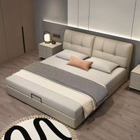 Luxuriöses Modernes Vollformat-Leder-Holzrahmenbett im Weichen Stil, Hotel-Schlafzimmermöbelset mit Verstellbaren Polster-Stauraum-Funktionen