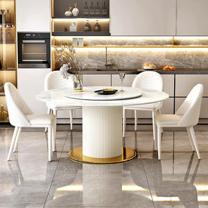<span class=keywords><strong>Mesa</strong></span> de Comedor <span class=keywords><strong>Redonda</strong></span> Moderna con Patrón de Piedra, Superficie Brillante, Altura Ajustable, Patas de Metal Resistentes, para Uso en el Hogar, Hotel, Comedor Familiar - Product Image 2
