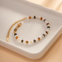 Bracelets pour femmes en acier inoxydable plaqué or véritable 18K avec des pierres naturelles en œil de tigre