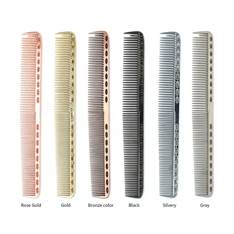 Free logo Long and Short Heat Resistant Salon Barber Aluminum Metal Pin Hairdressing Haircut Rat Tail Comb For Hair Styling