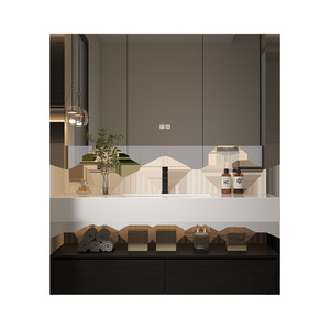 Modern Wall-<b>Mounted</b> Bathroom Vanity <b>With</b> Smart Mirror Ceramic Basin Rectangle Dark Finish Minimalist Design 60 In - Product Image 3