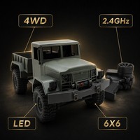 Camion RC de qualité hobby 6x6 tout-terrain télécommandé, classique, 2,4 GHz, LED, 40 min d'autonomie, retour automatique, en plastique