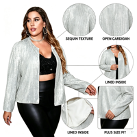 Veste à paillettes grande taille pour femme, manches longues, ouverte sur le devant, vêtement d'extérieur décontracté et scintillant, manteau de soirée pour femmes rondes