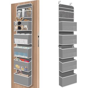 6-Tier Over The Door Organizer Grey Hanging <b>Storage</b> With Clear Window For Closet Bedroom Bathroom Use - Product Image 1