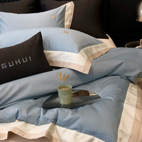 Parure de lit de luxe haut de gamme 100S double épaisseur personnalisable quatre pièces avec broderie simple, housse de couette et drap-housse