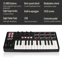 KOKKO KB-25 Controlador MIDI USB Portátil a Batería con Mini Teclado Digital Electrónico de 25 Teclas y Pads