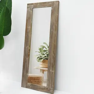 Decorative Wood Mirrors Rectangle Large Custom Farmhouse Vintage Antique Wood Decorative Full Length Floor Mirrors Bedroom Hanging Wall Mounted Mirror