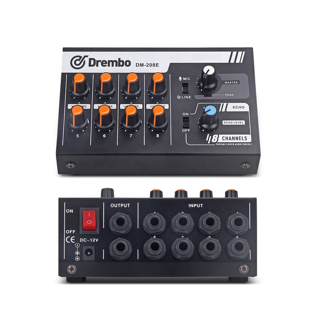 Debra Audio DM-208 Portable Mixer Audio Interface 8 Channels Instantly Switchable Stereo Mono Noise Cancelling Adjustable Voice