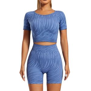 Venta al por mayor Yoga Tipo Pantalones cortos a rayas Deporte Butt Lift Leggings Correas Pantalones cortos de las mujeres - Product Image 1