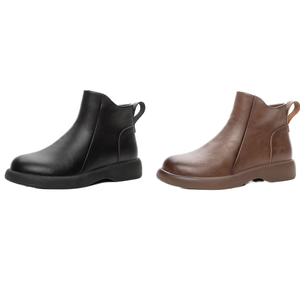 Bottines à talon épais décontractées UP-5110r pour femmes, en cuir véritable, fermeture à enfiler et à glissière, semelle extérieure en caoutchouc, bottes d'hiver pour l'automne/hiver - Product Image 1