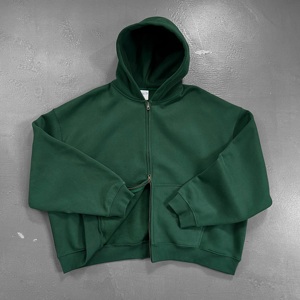 Wholesale High Quality Solid Fleece-Lined Breathable BOXY Short Wide Double-Zip Hoodie for Men Autumn Winter - Product Image 6