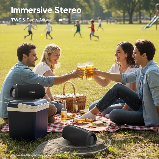 Tribit StormBox Lava Speaker Black, 80W Loud Wireless Speaker, 24H Playtime, IP67 Waterproof,XBass, Built-in Mic, TWS Pairing