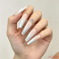 Venta al por Mayor de 24 Uñas Postizas Francesas con Brillo Degradado, Cristales de Estrás, Forma Ataúd, Largas, Reutilizables, de ABS, OEM