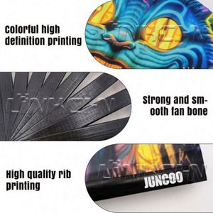 Promotional <b>Large</b> Kungfu Folding <b>Fan</b> Bamboo and Glitter Fabric Hand Painted Party-Style Flower Decoration - Product Image 5