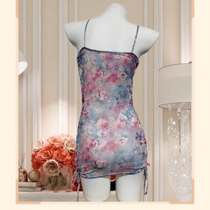 Vestido de noche de gasa translúcida con estampado de rosas románticas, cuello redondo y corte ceñido, cintura natural 093 - Product Image 2