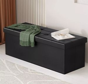 Petit pouf en cuir PU avec rangement, repose-pieds pliable, support de 260 lb, bacs de rangement, tabouret - Product Image 2