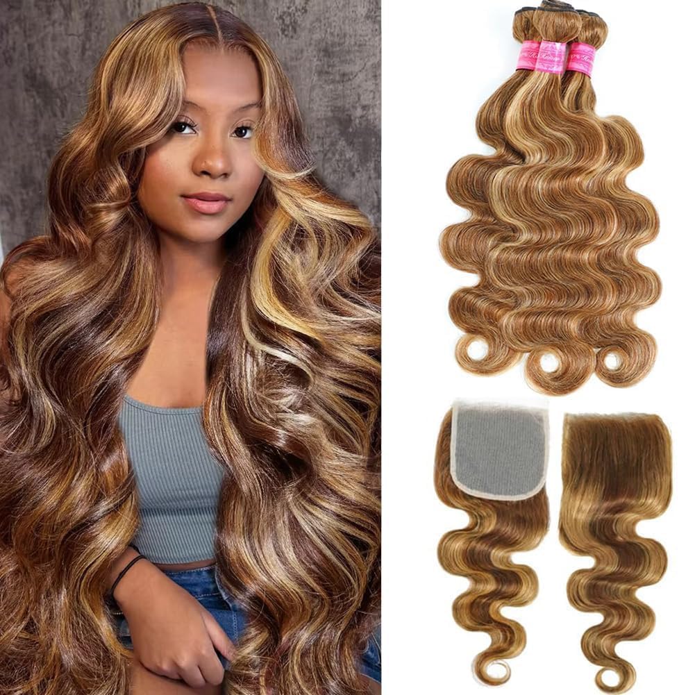 Paquetes de extensiones onduladas "body wave" de 4/27 con cierre 5x5.