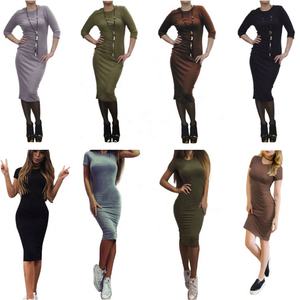 Vestido Informal <span class=keywords><strong>de</strong></span> Manga Corta y Larga para Mujer, Estilo Europeo y Americano, Color Sólido, <span class=keywords><strong>Ropa</strong></span> <span class=keywords><strong>de</strong></span> Primavera y Verano - Product Image 2