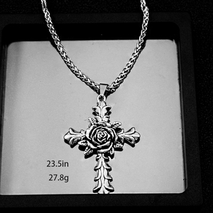 Europäischer amerikanischer Stil Trendy Hip-Hop Rose Cross Gothic Anhänger Street-Style personal isierte Halskette für Männer - Product Image 1