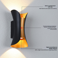 Lámpara de Pared LED Moderna para Exteriores, Impermeable, con Iluminación Arriba y Abajo, de Aluminio Negro y Dorado, para Porche de Villa
