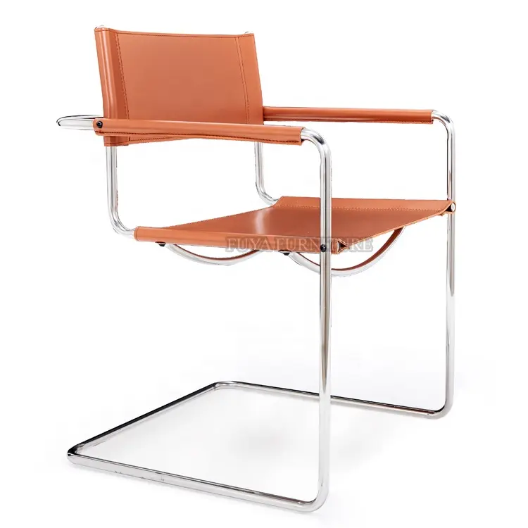 Zeitgenössische moderne Möbel Schwarzes Leder und Rohr Chrom Stahl Mart Stam B34 Cantilever Style Stuhl