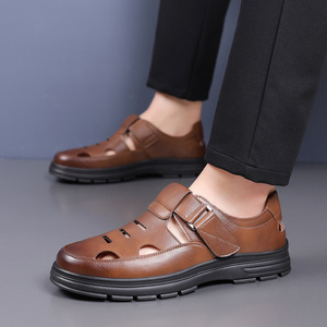 Zuecos de Cuero Genuino para Hombre, Punta Cerrada, Transpirables, Suela de Goma Antideslizante, Zapatos Casuales de Verano - Product Image 3