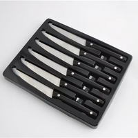 Ensemble économique de 6 couteaux à steak dentelés en acier inoxydable avec manche noir
