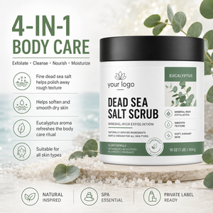Exfoliante corporal 4 en 1 Private Labe: exfolia, limpia, nutre e hidrata. Sin parabenos, sin sulfatos. Exfoliante de sal del Mar Muerto con eucalipto. - Product Image 5