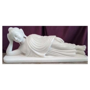 Statue de Bouddha endormi en marbre blanc pur - Product Image 1