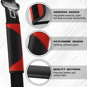2 Fundas para Cinturón de Seguridad de Coche, Cojín para Hombro (Rojo) de Fibra de Carbono y Cuero PU, Resistentes a Arañazos y Rayos UV - Product Image 3