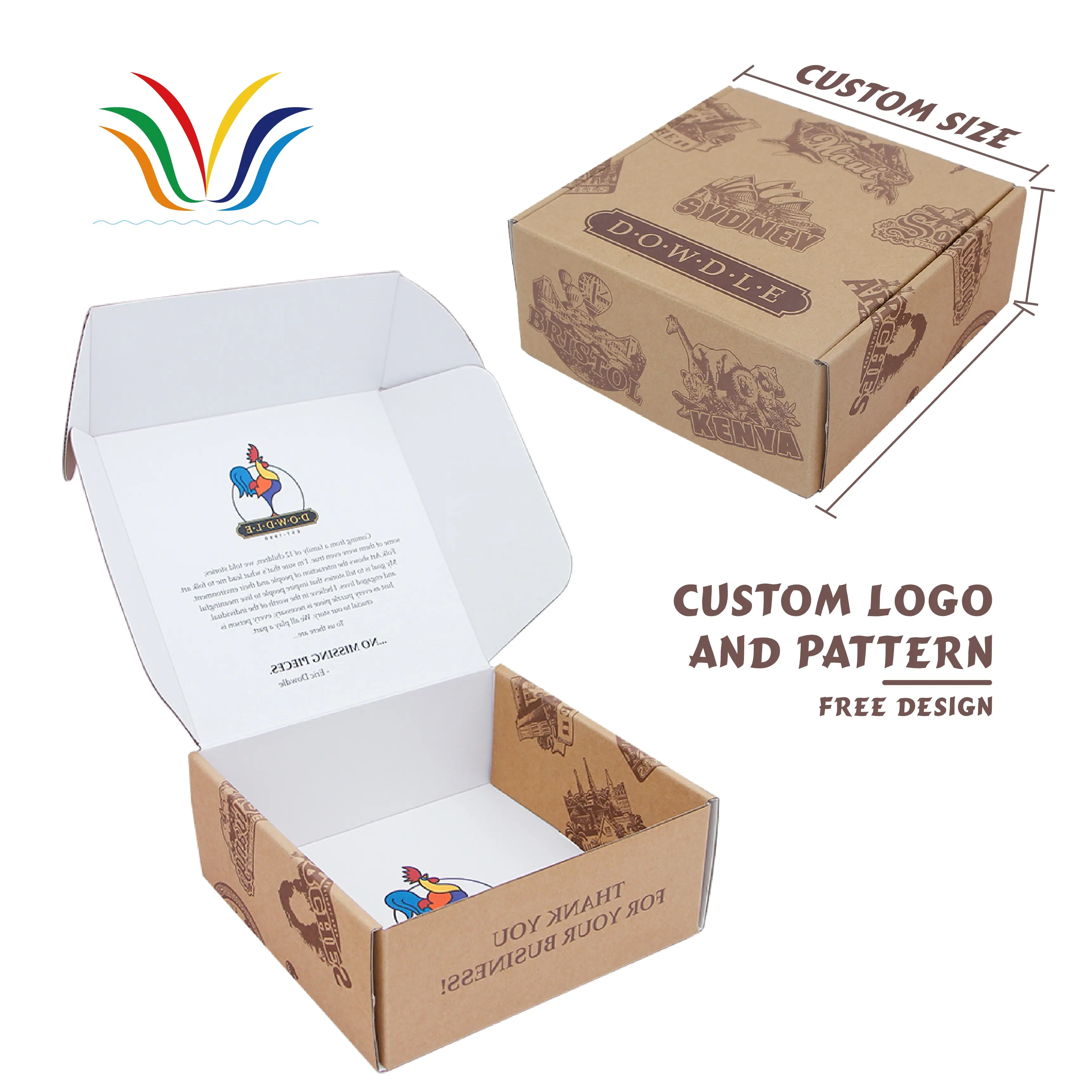 Groothandel Custom Gedrukt Unieke Gegolfd Kraft Verzending Dozen Custom Logo Kartonnen Kleding Mailer Doos