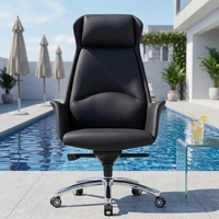Chaise de bureau de direction ergonomique de luxe à dossier haut moderne en cuir véritable pivotante réglable en hauteur avec structure en aluminium