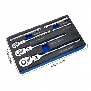 6pcs Flex Head Ratchet Wrench Set With EVA Foam 1/4''3/8''1/2'' Drive 72T Quick Release 180 Angle Adjustable <strong>Spanner</strong> - Product Image 4