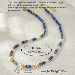 Women's Trendy Stone Necklace/Bracelet <b>Set</b> with Freshwater <b>Pearls</b> and Sodalite Made in China for Casual Semi-formal Occasions - Product Image 4