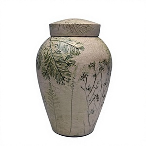 Urne vintage à glaçure craquelée, écologique, avec couvercle, impression numérique florale, pot décoratif pour plantes, vase de table portable Art Déco pour la terre - Product Image 1