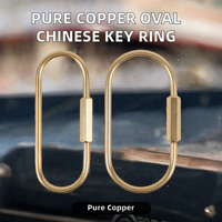 Porte-clés de voiture créatif et tendance en cuivre pur, style chinois, petit ovale, avec pendentif, attache filaire et vis de fixation, respectueux de l'environnement
