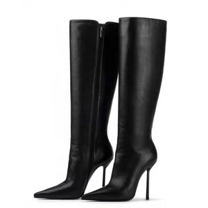 Bottes hautes pour femme, grande taille 44, style personnalisé, couleur unie, talons aiguilles sexy, talons fins, fermeture éclair latérale, bottes longues - Product Image 1