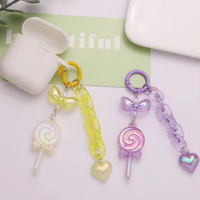 Gantungan Kunci Akrilik Glitter Baru Berbentuk Permen Lolipop Warna-warni dengan Cincin Pembuka Berbentuk Hati, Aksesori Dekorasi Penutup Headphone