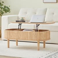 Table basse ovale en noyer de style moderne du milieu du siècle avec détail latéral cannelé et mécanisme de levage – Table à thé en bois élégante