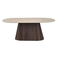 Table basse ovale en bois MDF de style italien moderne, base à motif vertical, table basse de salon, durable et personnalisable