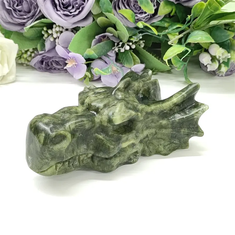 Natural gemstone animal ornament xiuyan jade dragon head figurine for home decoration