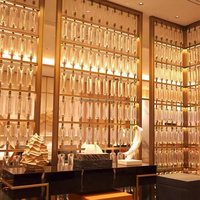 Séparateur de pièce pliable en acier inoxydable avec cadre en métal et cristal incrusté de style japonais pour décoration murale d'hôtel