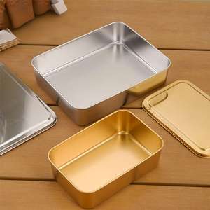 Plateau de rangement alimentaire carré en acier inoxydable classique de luxe doré avec couvercle, <span class=keywords><strong>plat</strong></span> <span class=keywords><strong>pour</strong></span> la cuisson du <span class=keywords><strong>tiramisu</strong></span>/du pain et l'utilisation hôtelière - Product Image 5