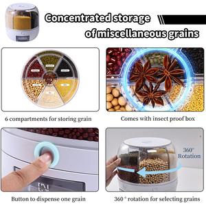 Nhà bếp hiện đại 6-Grid Rotating nhựa công suất lớn Gạo Ngũ Cốc Hạt Dispenser thực phẩm lưu trữ container gạo xô - Product Image 3