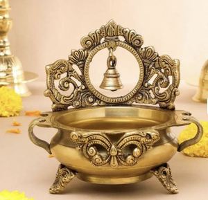 Quemador de Incienso Grabado y Tallado en Oro con Campana, Tema Budista, Decoración para Oración, Forma Personalizada, Artesanía - Product Image 6