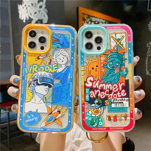 Casing Silikon Lembut Kartun Retro Mewah Super Imut untuk iPhone 11 12 Pro Max 13 14 XR Penutup Belakang Atmosfer Musim Panas