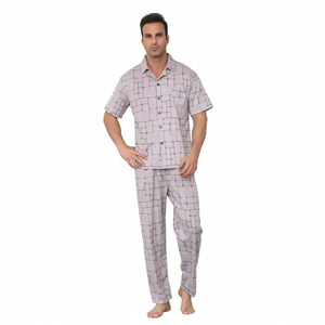 Ensemble de pyjama pour homme confortable, haut cardigan à boutons classique et pantalon, modèle Suzhen 202506 - Product Image 1